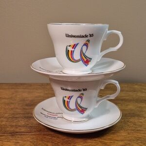CROWN TRENT Vintage 1983 Universiade Commemorative Bone China Teacups & Saucers